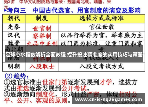 足球心水指数解析全面教程 提升投注精准度的实用技巧与策略